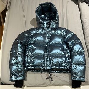 Aritzia Metallic Blue SuperPuff Shorty Jacket with removable Hood : Like new